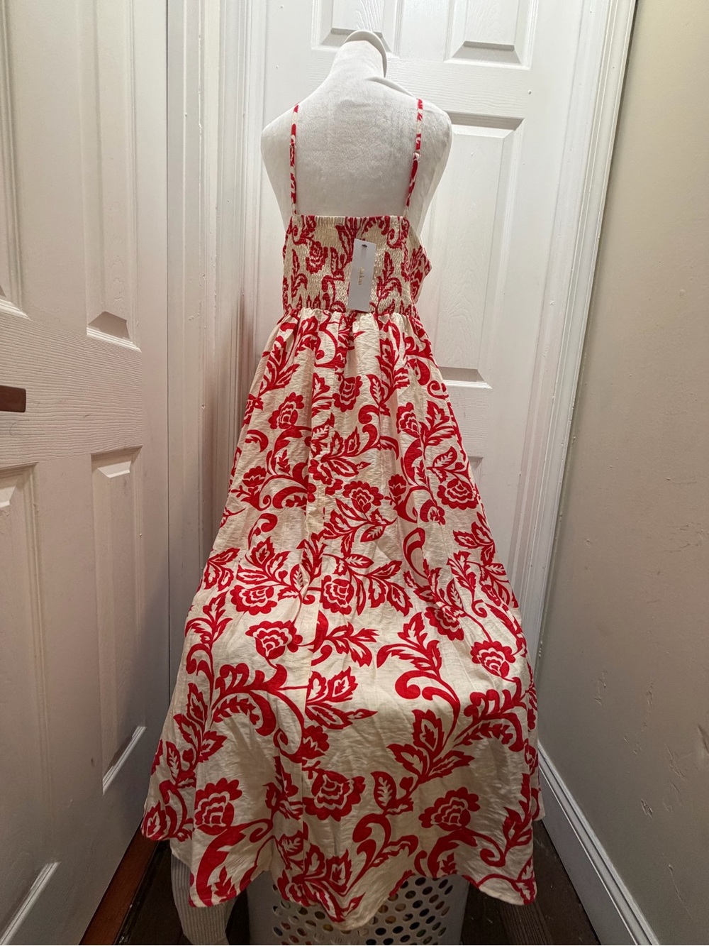 Aakaa Red Floral Shirred Cream Maxi Dress - Picture 5 of 5